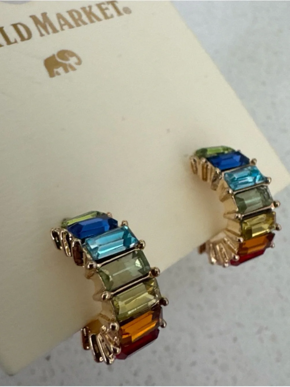 Cost Plus World Market Rainbow Crystal Hoop Earrings in Gold-Tone